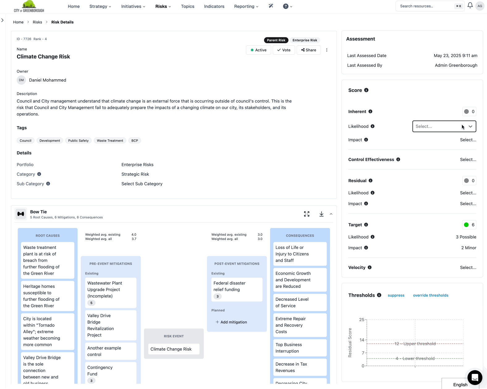 Essential ERM Risk Details showing flexible risk register and configuration